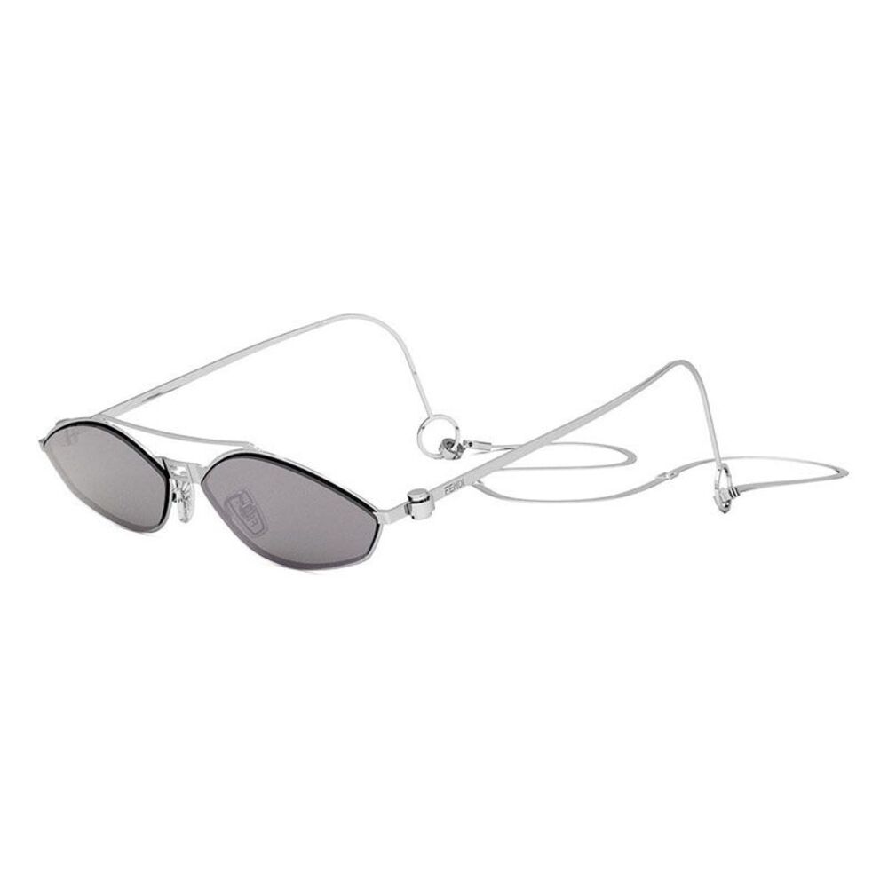 Fendi Sunglasses Cat Eye Full Rim, Shiny Palladium with  Palladium Chain Frame